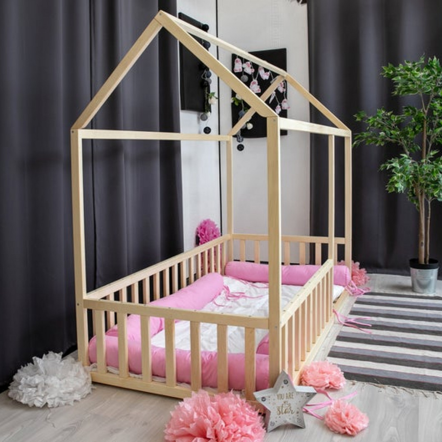 Toddler house bed with slats, Montessori floor bed, kid’s bed, wood bed, kid’s bedroom