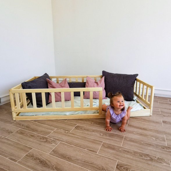Montessori Toddler Floor Bed With Storage and Rails Homefordream